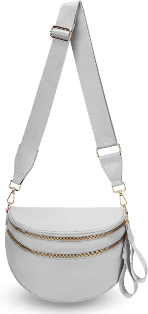 Bum Bags for Women Nylon Crossbody Bag Solid Spacious Cresent Sling Belt Half Moon Purse with Adjustable Strap Trendy Satchel