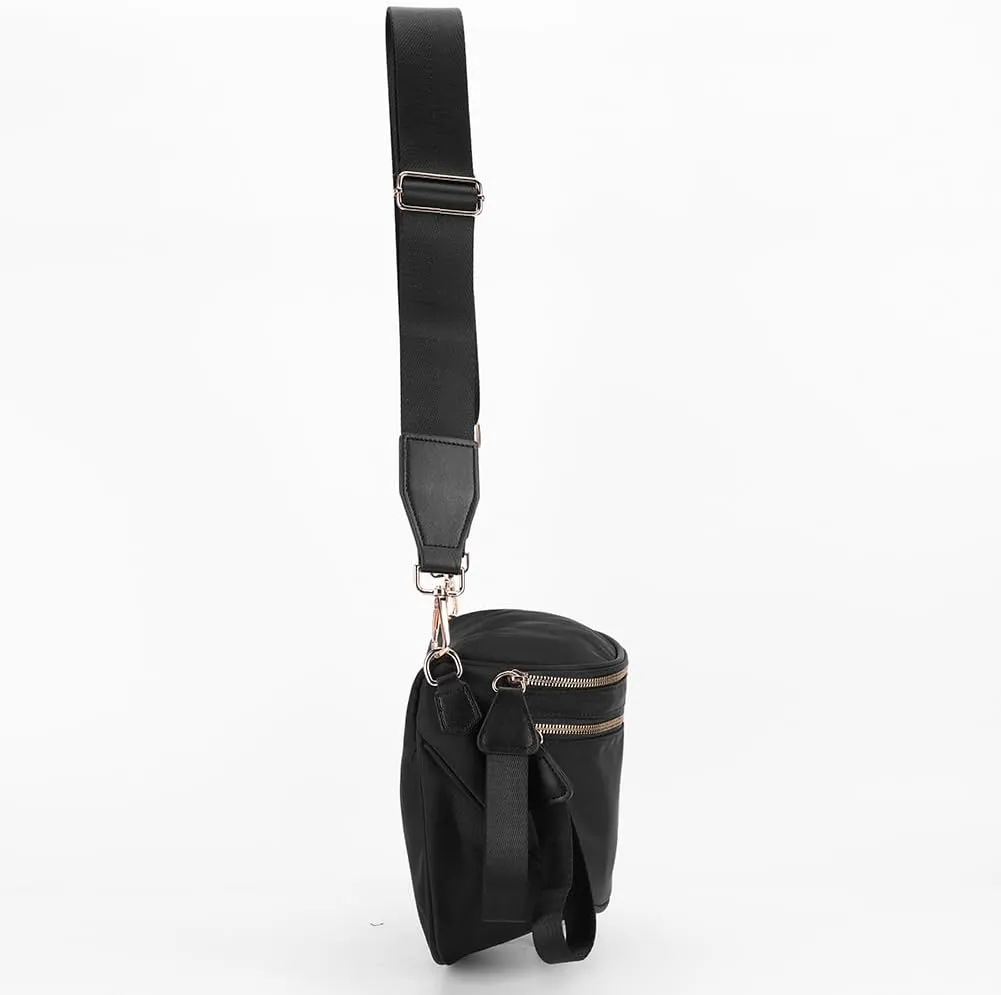 Bum Bags for Women Nylon Crossbody Bag Solid Spacious Cresent Sling Belt Half Moon Purse with Adjustable Strap Trendy Satchel