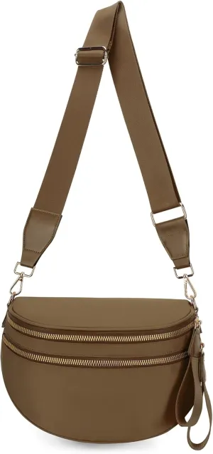 Bum Bags for Women Nylon Crossbody Bag Solid Spacious Cresent Sling Belt Half Moon Purse with Adjustable Strap Trendy Satchel