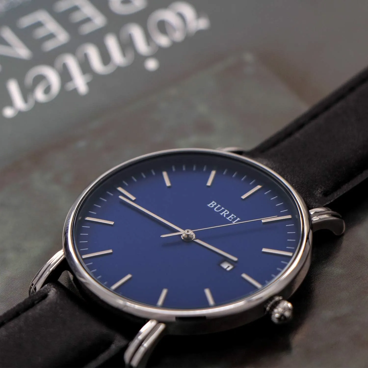 BUREI Men Wrist Watches Fashion Minimalist Analog Quartz Waterproof Watches for Men