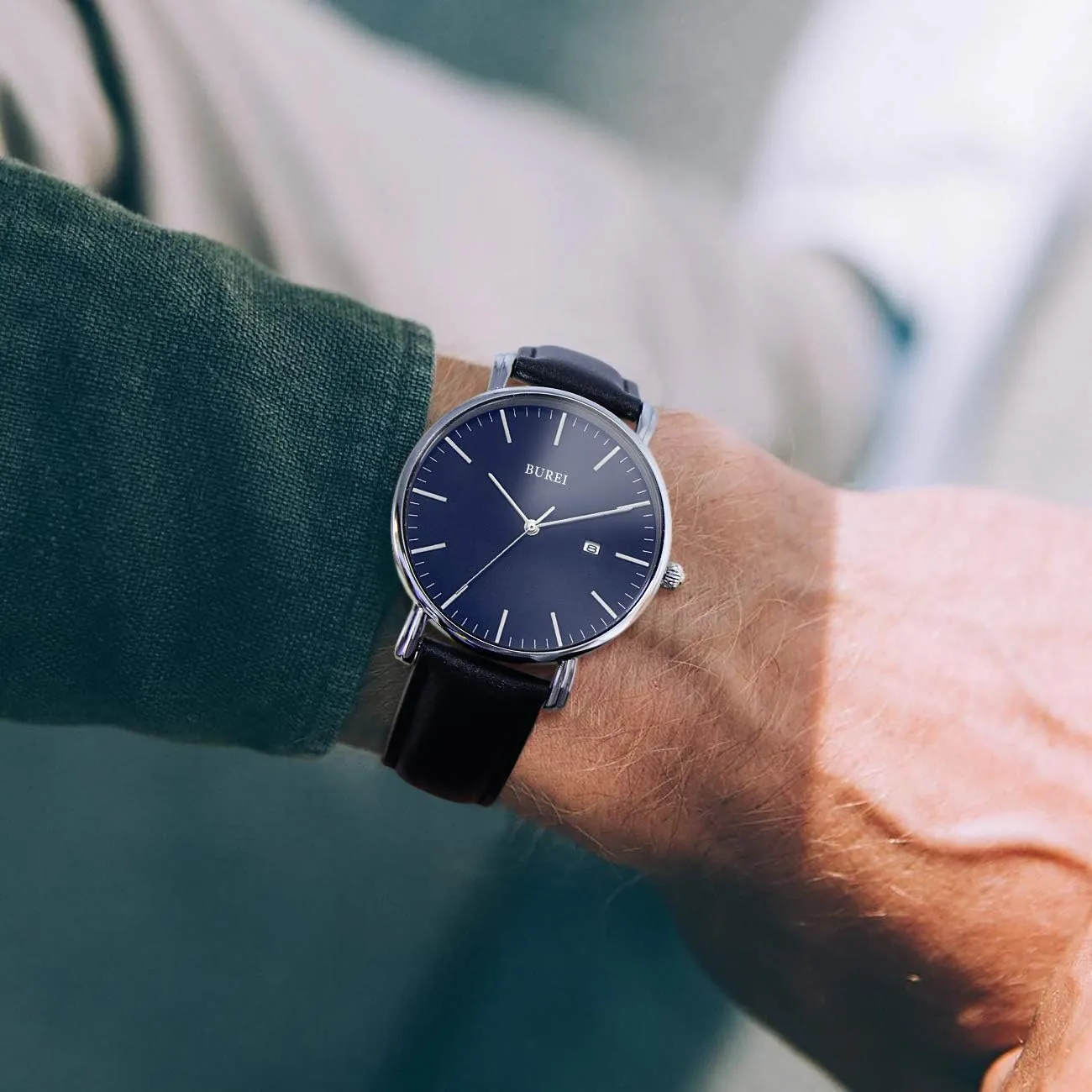 BUREI Men Wrist Watches Fashion Minimalist Analog Quartz Waterproof Watches for Men
