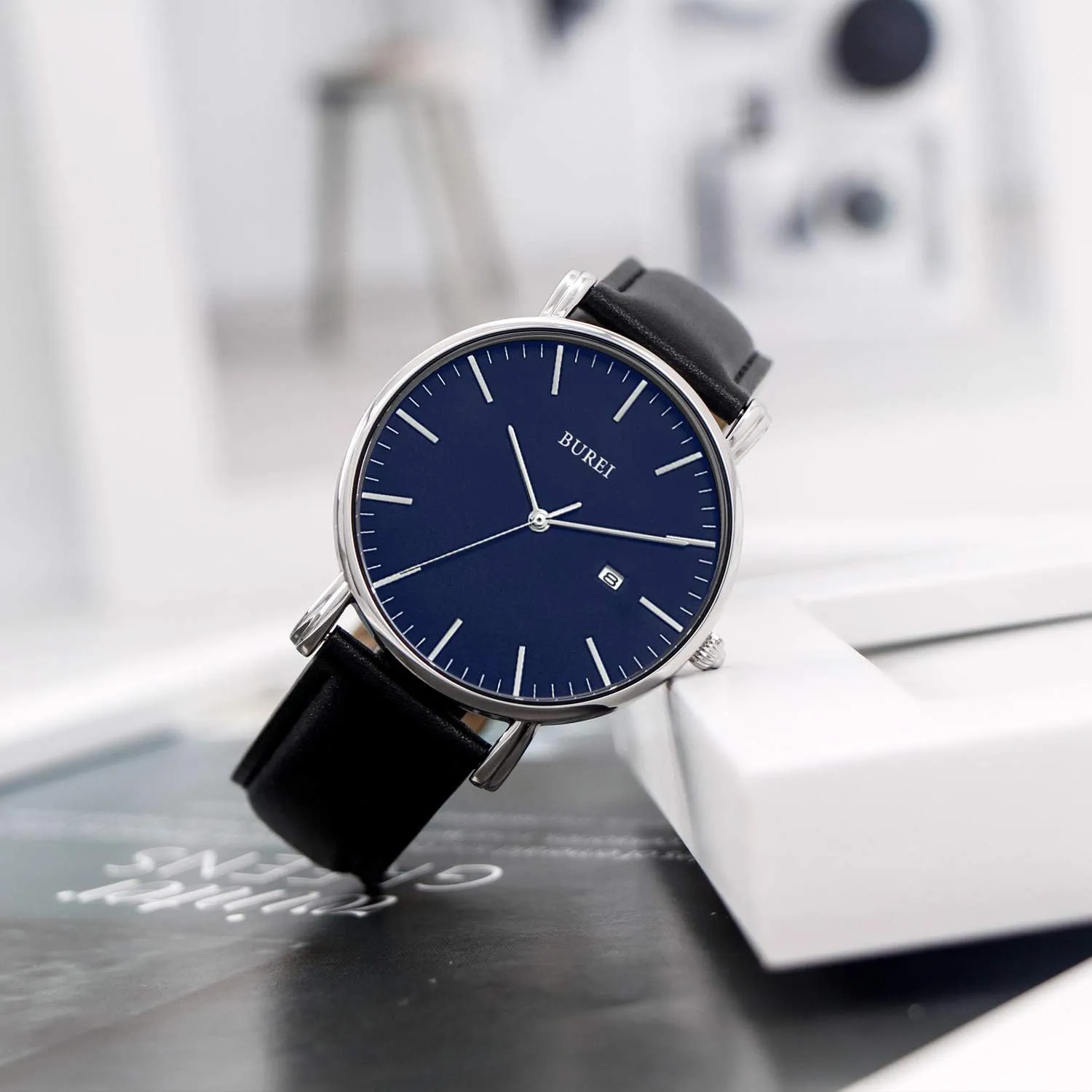 BUREI Men Wrist Watches Fashion Minimalist Analog Quartz Waterproof Watches for Men