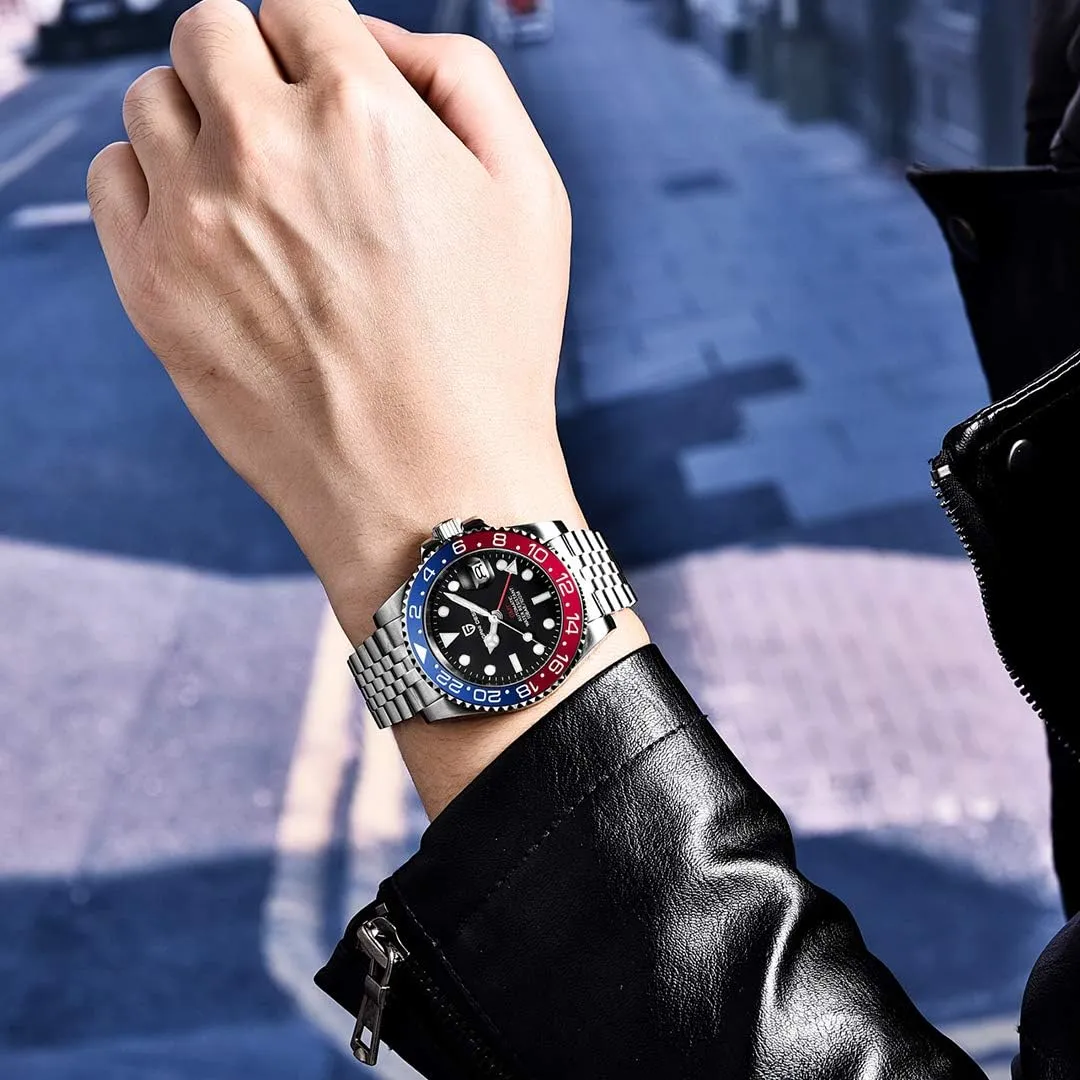 BY BENYAR Pagani Design Men GMT Automatic Watches-Fashion Stainless Steel Mechanical Watch-Sapphire Glass Lens Watch Men