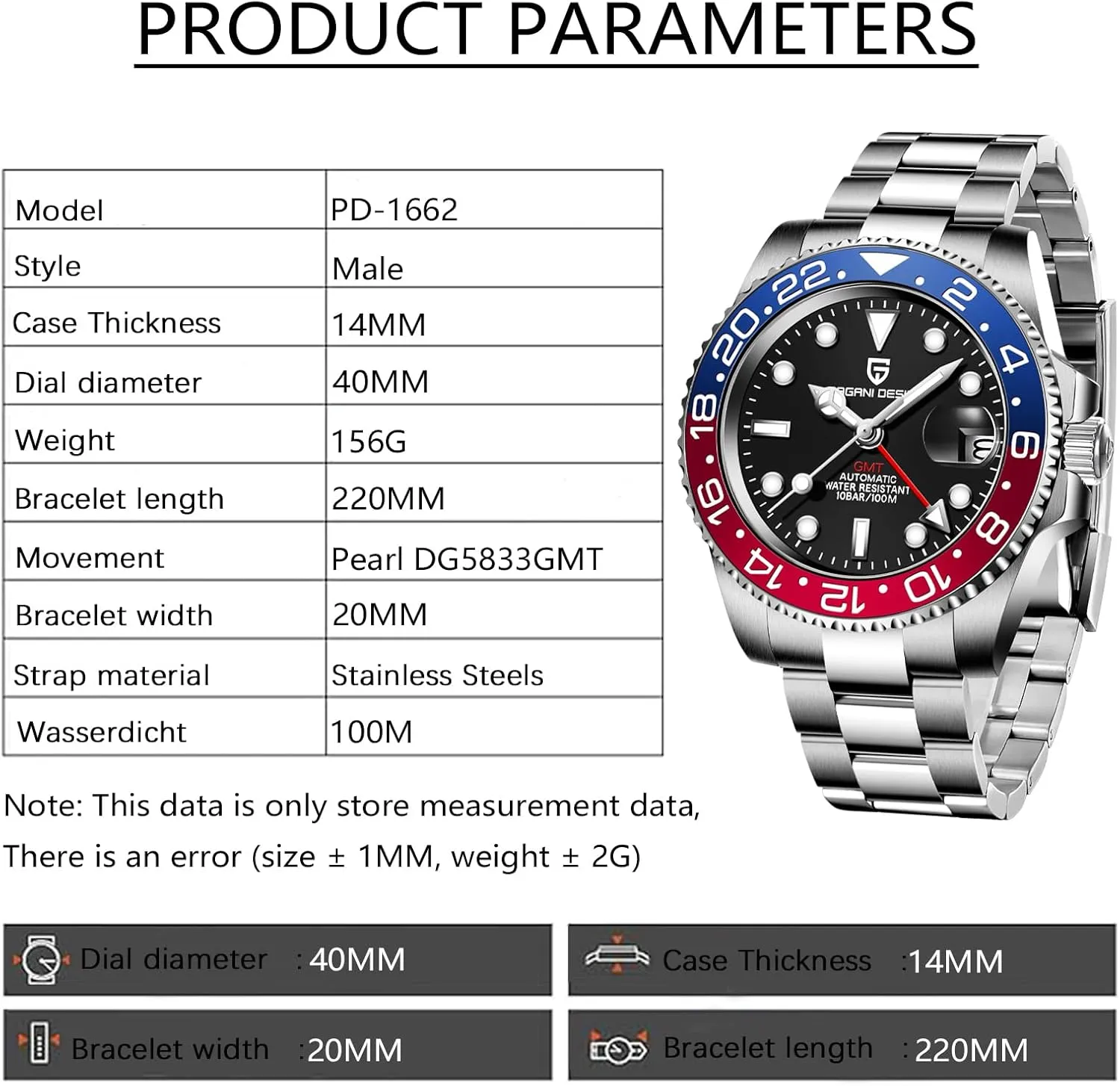 BY BENYAR Pagani Design Men GMT Automatic Watches-Fashion Stainless Steel Mechanical Watch-Sapphire Glass Lens Watch Men