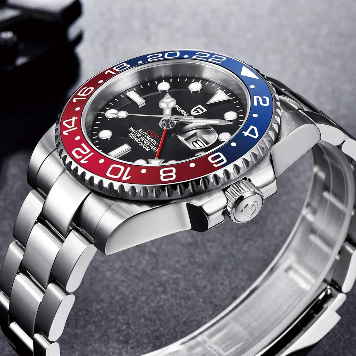 BY BENYAR Pagani Design Men GMT Automatic Watches-Fashion Stainless Steel Mechanical Watch-Sapphire Glass Lens Watch Men