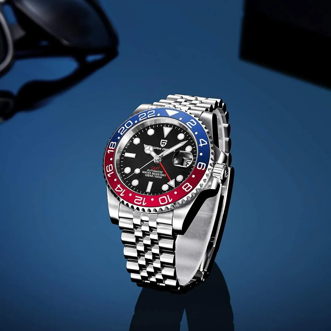 BY BENYAR Pagani Design Men GMT Automatic Watches-Fashion Stainless Steel Mechanical Watch-Sapphire Glass Lens Watch Men