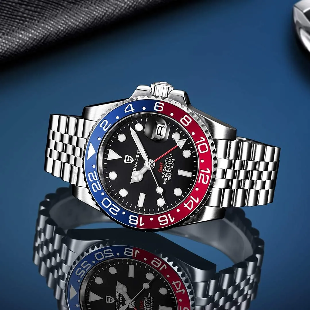 BY BENYAR Pagani Design Men GMT Automatic Watches-Fashion Stainless Steel Mechanical Watch-Sapphire Glass Lens Watch Men