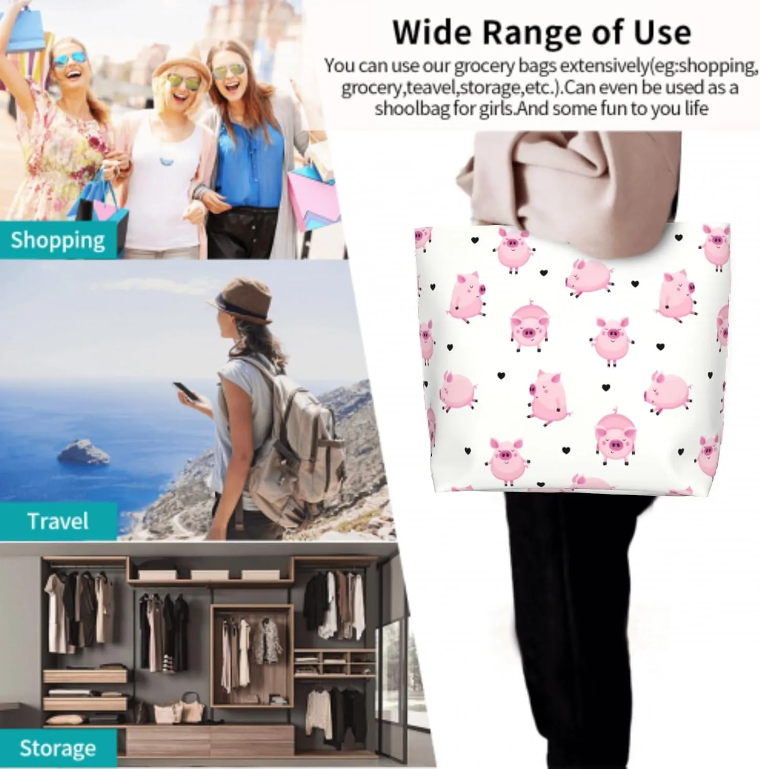 Cafl Tote Bag Shoulder Bag Large Reusable Shopping Bags Portable Storage Handbag