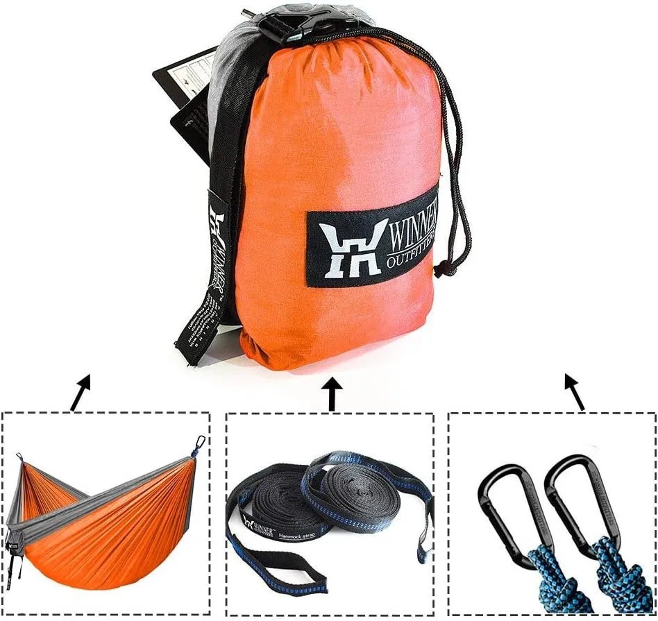 Camping Hammock Outdoor Travel Hammock Portable Parachute Nylon Trekking Backpack Travel Hammock Yellow and Dark Gray