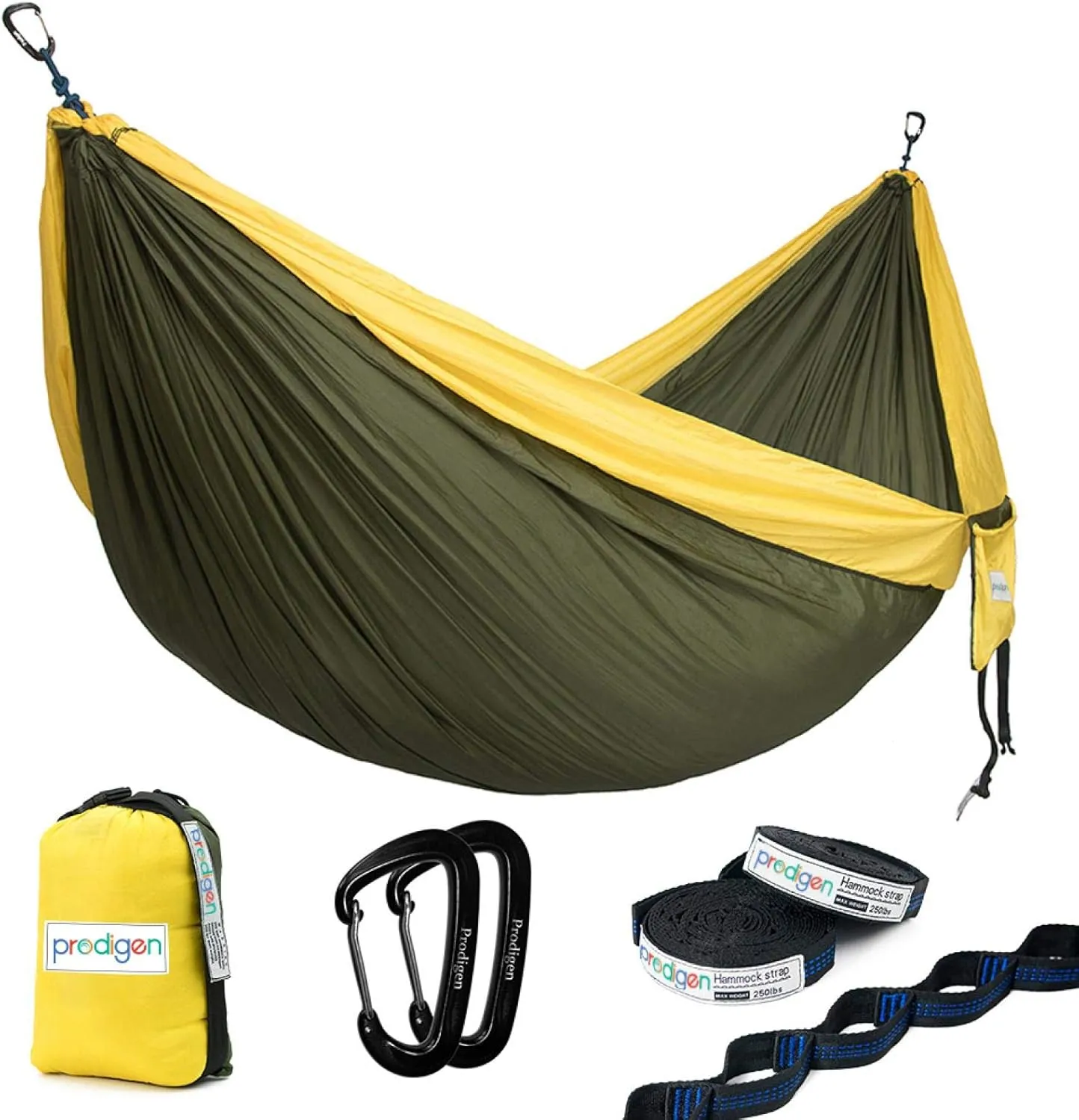 Camping Hammock Outdoor Travel Hammock Portable Parachute Nylon Trekking Backpack Travel Hammock Yellow and Dark Gray