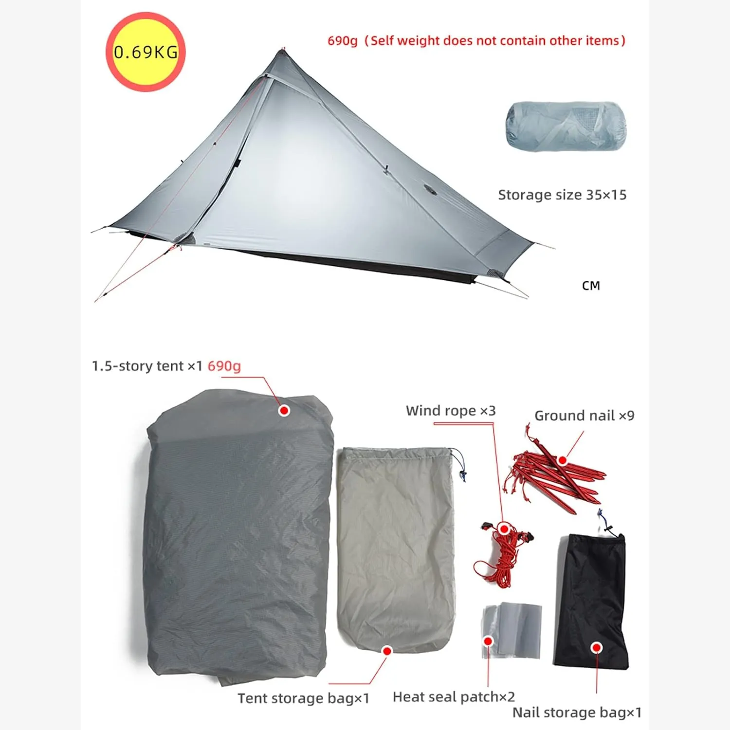 Camping Tents,1 Pro Tent Outdoor 1 Person Ultralight Camping Tent 3 Season Professional 20d Rodless (Color : Green, Size : 3 Season)