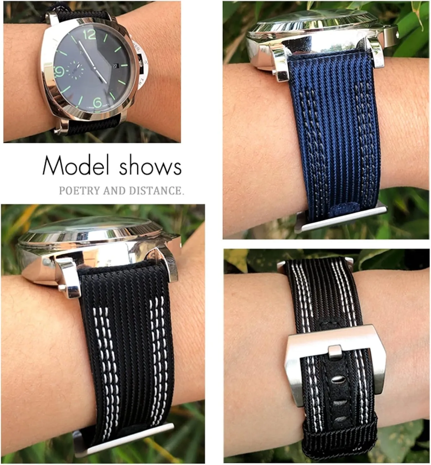 Canvas Leather Sport Watch Band，For Panerai Submersible Luminor PAM 24mm 26mm Series, Nylon Fabric Watch Strap for 22/24mm Replacement Accessories