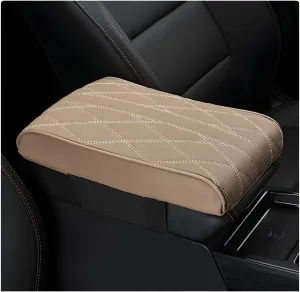 Car Center Console Box Booster Pad, 12.4"×8.5" Leather Memory Foam Console Arm Rest Cover Relieves Arm Fatigue, Non-Slip Diamond Lattice Car Armrest Pillow for Most Vehicle (Beige)