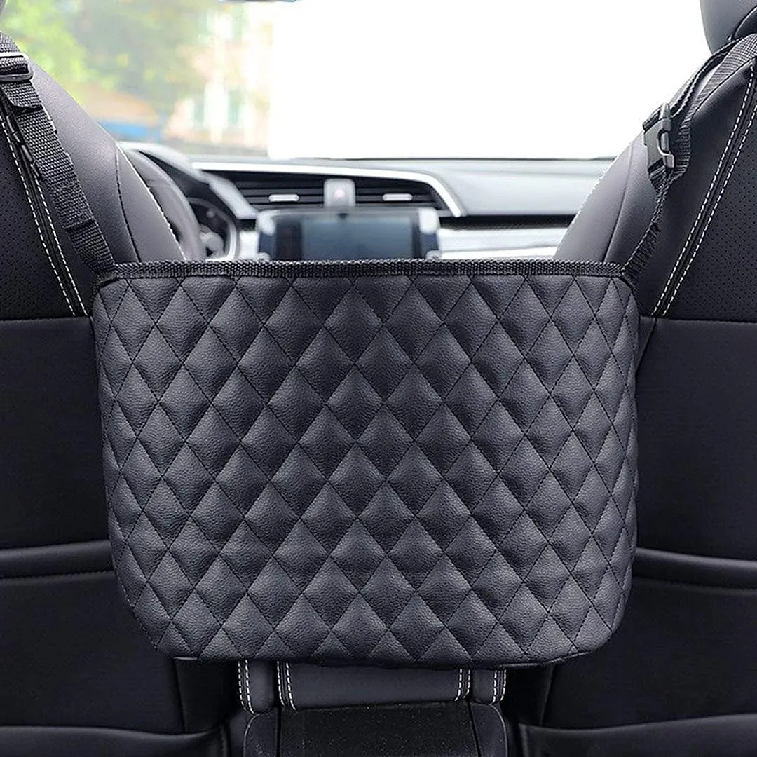 Car Handbag Holder, Car Leather Wallet Holder, Car Back Seat Storage Holder，Handbag Holder Between Car Seats， Car Back Seat Pet Child Barrier (Black)
