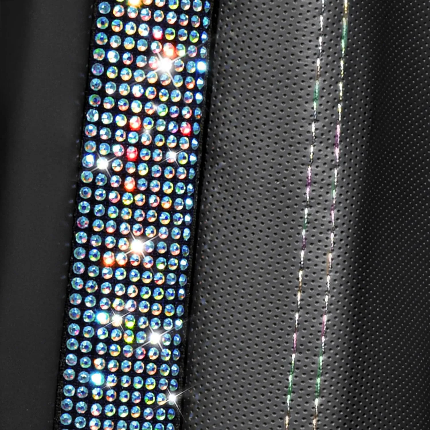 CAR PASS Bling Car Seat Cover Full Set, Shining Rhinestone Diamond Waterproof Leather, Rear with Zipper, Universal Fit 95% Automotive Glitter Sparkle Crystal for Cute Women Girl, Colorful Diamond