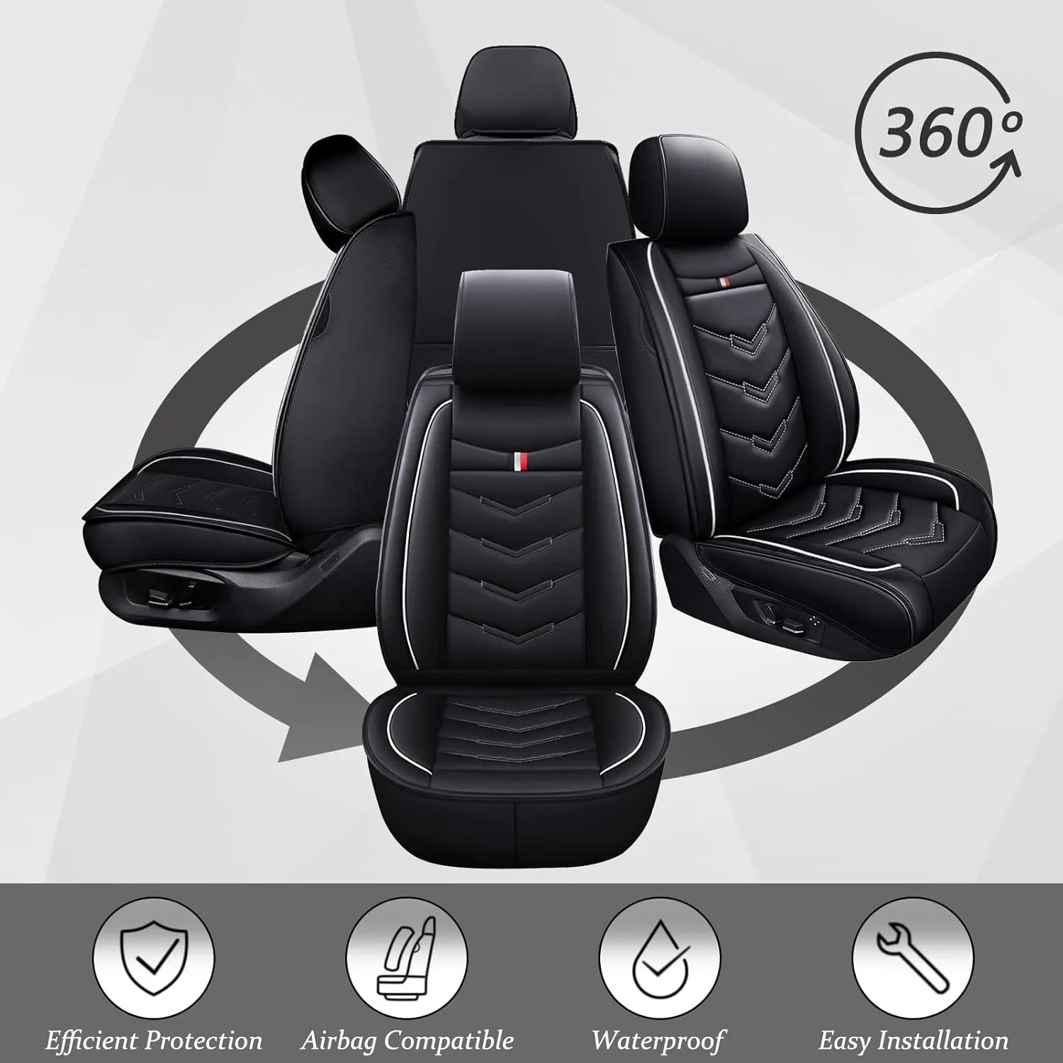 Car Seat Cover 8 Seats for Chevrolet Suburban 2000-2023, Waterproof Durable Compatible Airbag, Premium Leather Seat Protector(8 Seats Luxury,Black White)