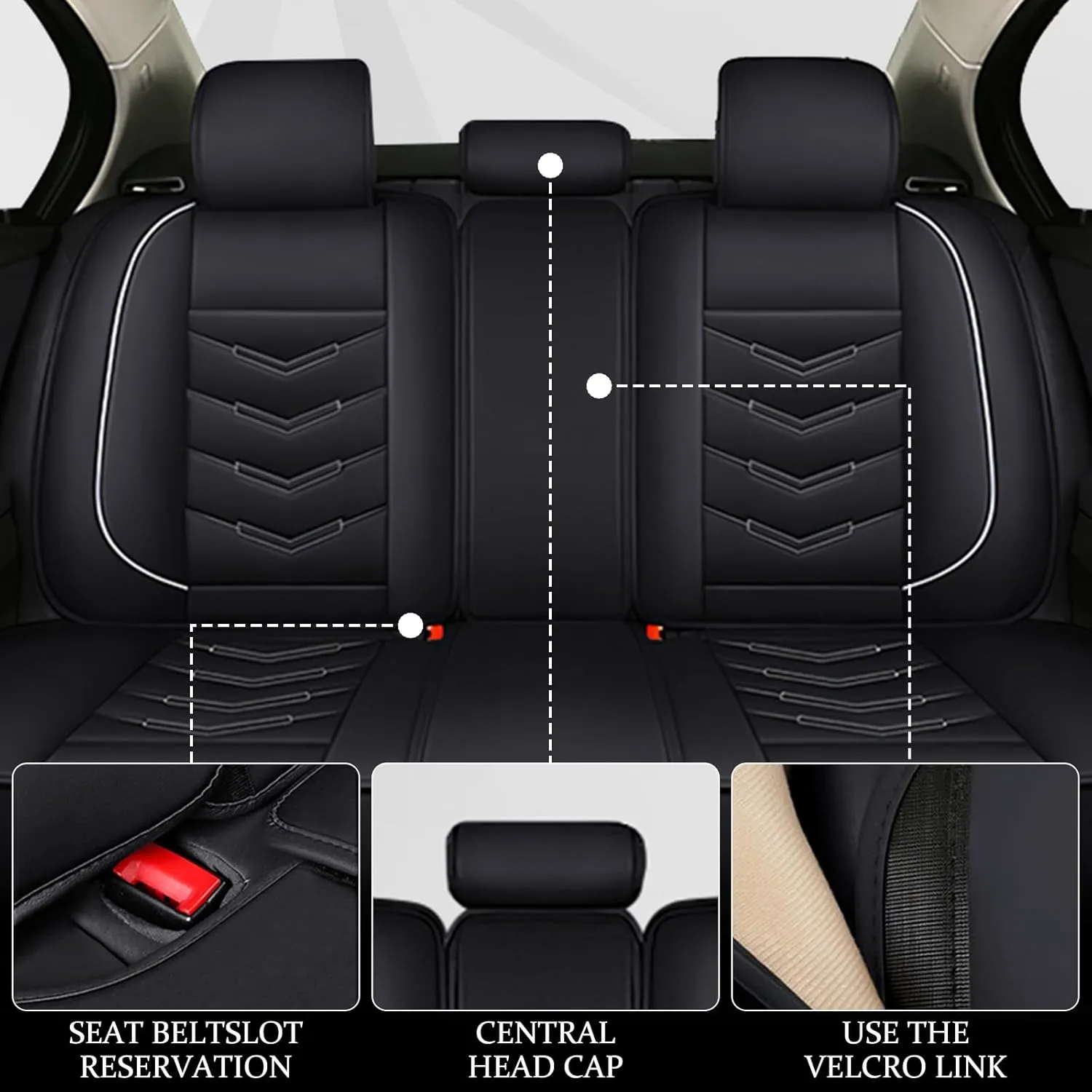 Car Seat Cover 8 Seats for Chevrolet Suburban 2000-2023, Waterproof Durable Compatible Airbag, Premium Leather Seat Protector(8 Seats Luxury,Black White)