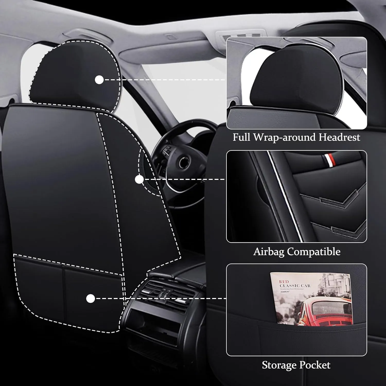 Car Seat Cover 8 Seats for Chevrolet Suburban 2000-2023, Waterproof Durable Compatible Airbag, Premium Leather Seat Protector(8 Seats Luxury,Black White)