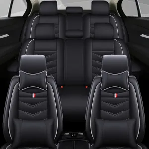 Car Seat Cover 8 Seats for Chevrolet Suburban 2000-2023, Waterproof Durable Compatible Airbag, Premium Leather Seat Protector(8 Seats Luxury,Black White)