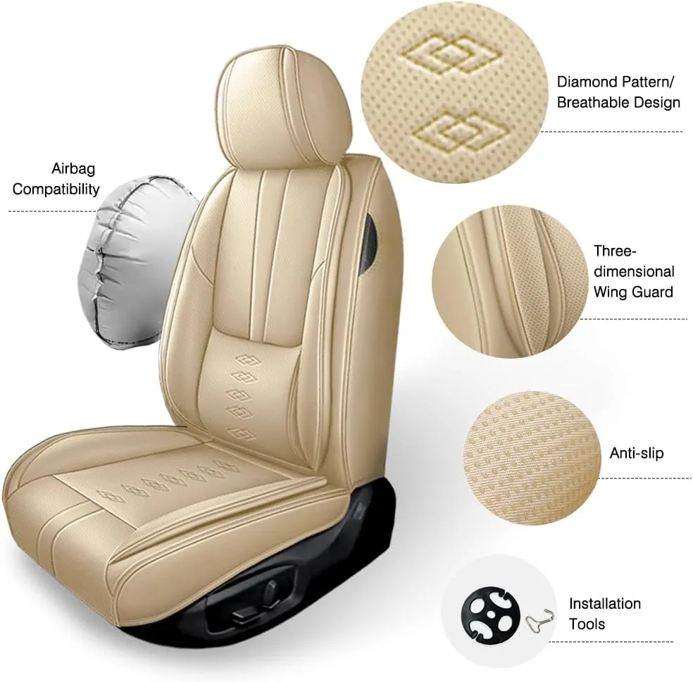 Car Seat Cover for Mercury Marauder 2003-2004,Waterproof Leather Seat Covers 2-Seats Standard,Car Interior Accessories with Airbag,Car Seat Protectors for Marauder(Beige)
