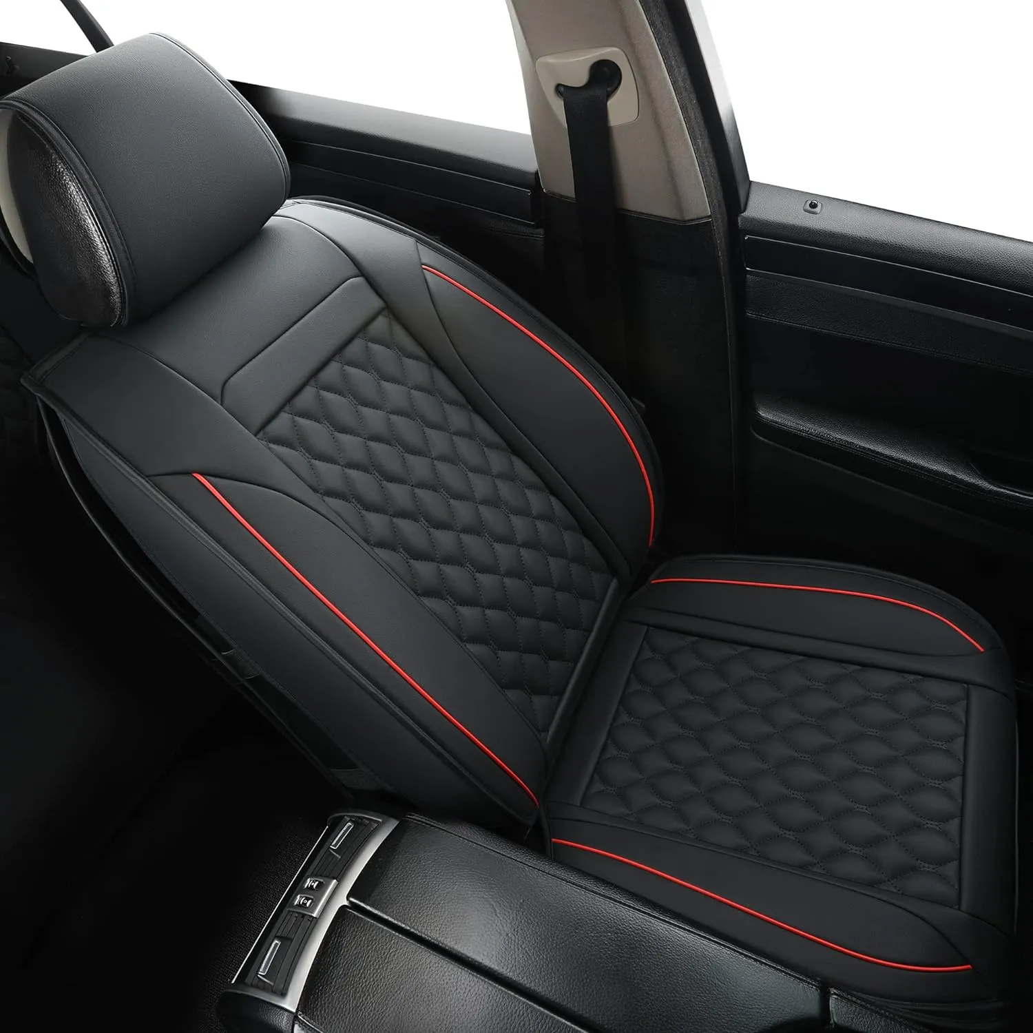 Car Seat Covers Front Pair,Universal Fit for Most Cars,SUV,Sedans and Pick-up Trucks,Automotive Faux Leather Vehicle Cushion Covers(Front Pair,Black/Red)