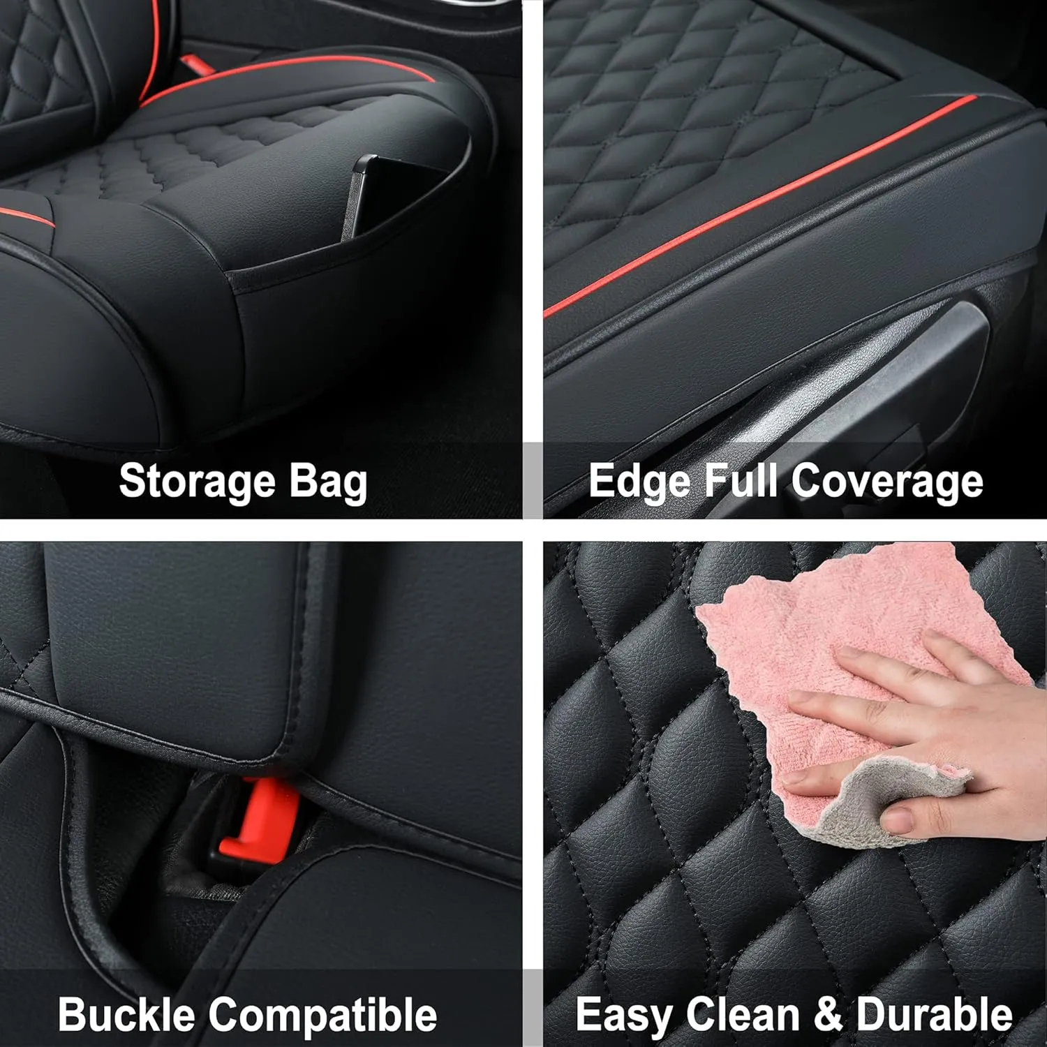 Car Seat Covers Front Pair,Universal Fit for Most Cars,SUV,Sedans and Pick-up Trucks,Automotive Faux Leather Vehicle Cushion Covers(Front Pair,Black/Red)