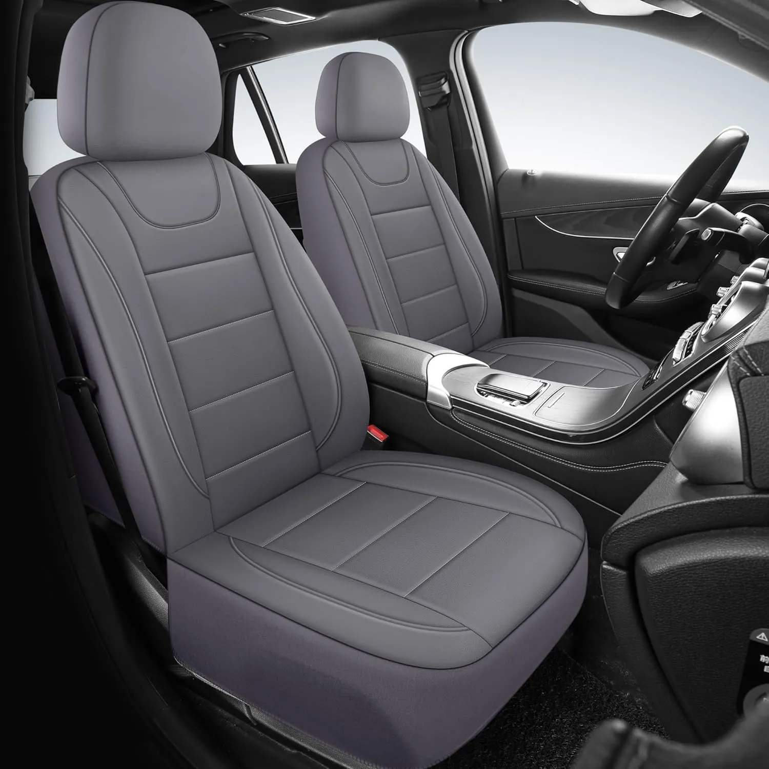 Car Seat Covers, Quilting Leather Seat Cover Two Front Seats,Waterproof Faux Leather Automotive Seat Covers for Cars,Universal Car Interior Fit for Suvs,Trucks,Airbag Compatible (2PCS,N4)