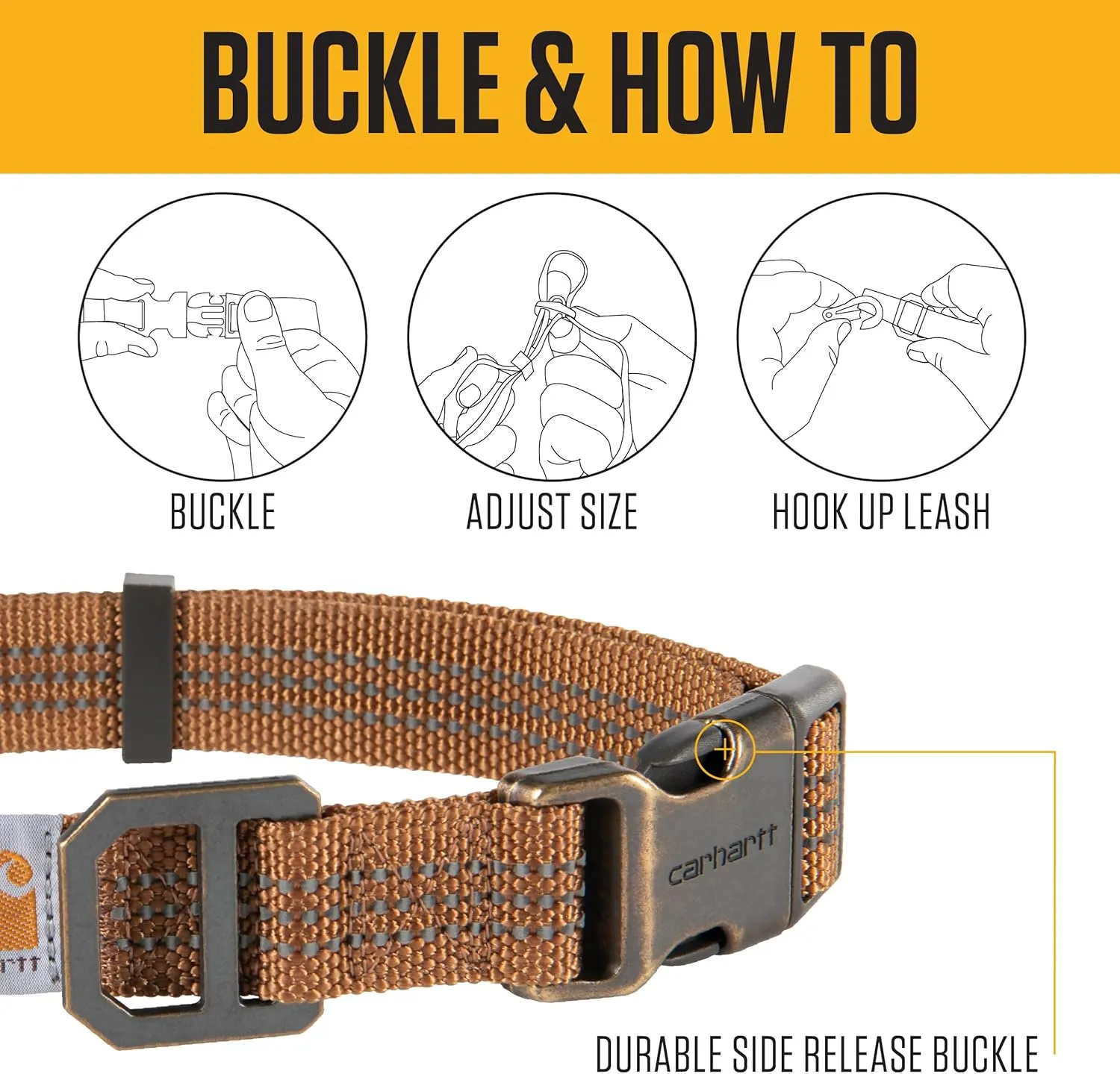 Carhartt Fully Adjustable Nylon Webbing Collars for Dogs, Reflective Stitching for Visibility, Coral Glow (Nylon Webbing), Medium