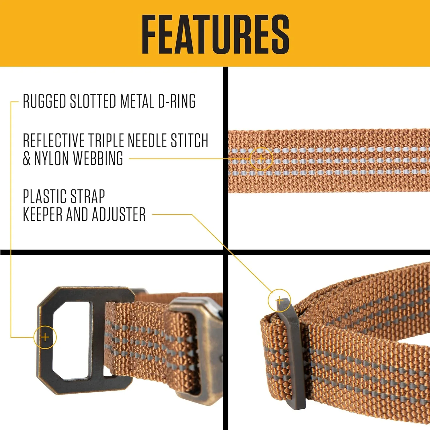 Carhartt Fully Adjustable Nylon Webbing Collars for Dogs, Reflective Stitching for Visibility, Coral Glow (Nylon Webbing), Medium