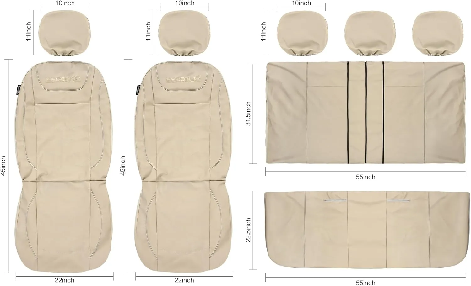 CAROMOP Luxury PU Leather Car Seat Covers Full Set,Waterproof Faux Leather Split Bench Seat Covers for Cars,Universal Car Interior Covers Seat Protectors for Sedans SUVs Pick-up Trucks(Beige/Beige)