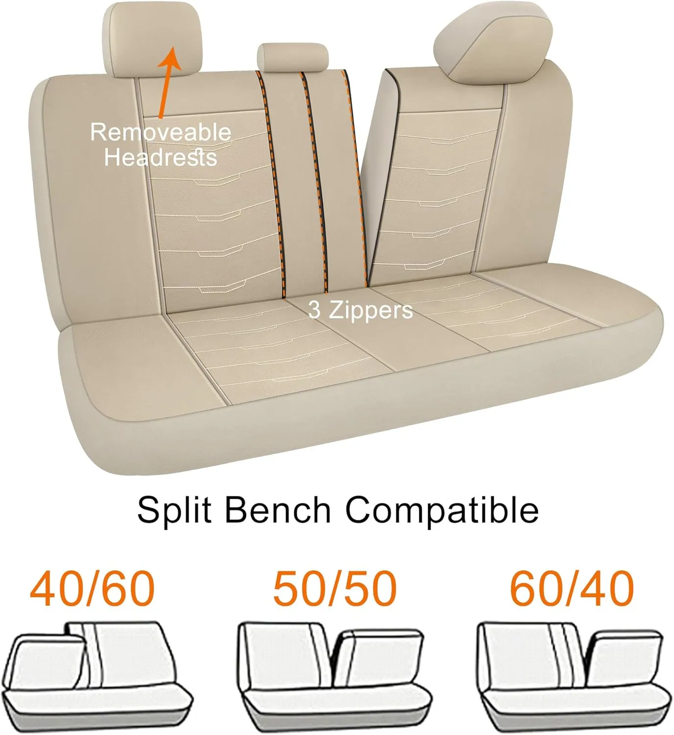 CAROMOP Luxury PU Leather Car Seat Covers Full Set,Waterproof Faux Leather Split Bench Seat Covers for Cars,Universal Car Interior Covers Seat Protectors for Sedans SUVs Pick-up Trucks(Beige/Beige)