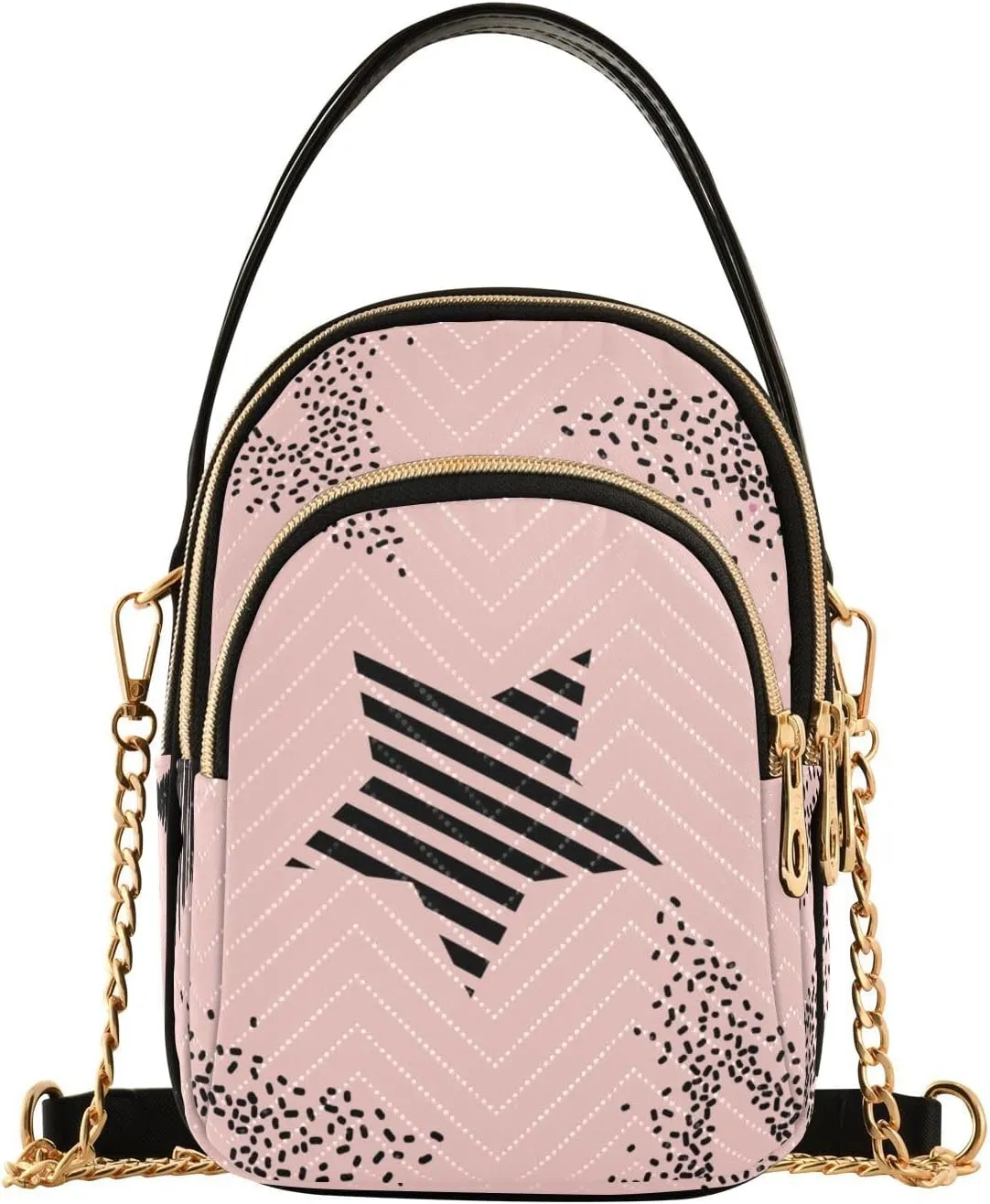 Chaotic Pattern with Stars Crossbody Bags for Women Multi Pocket Shoulder Handbags with Adjustable Strap