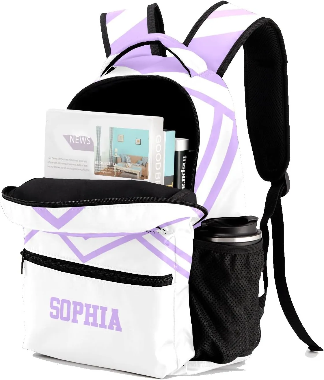 Cheer Cheerleader Light Purple Personalized Backpack with Name Waterproof Bag for Birthday Holiday Gift for Travel Office Work