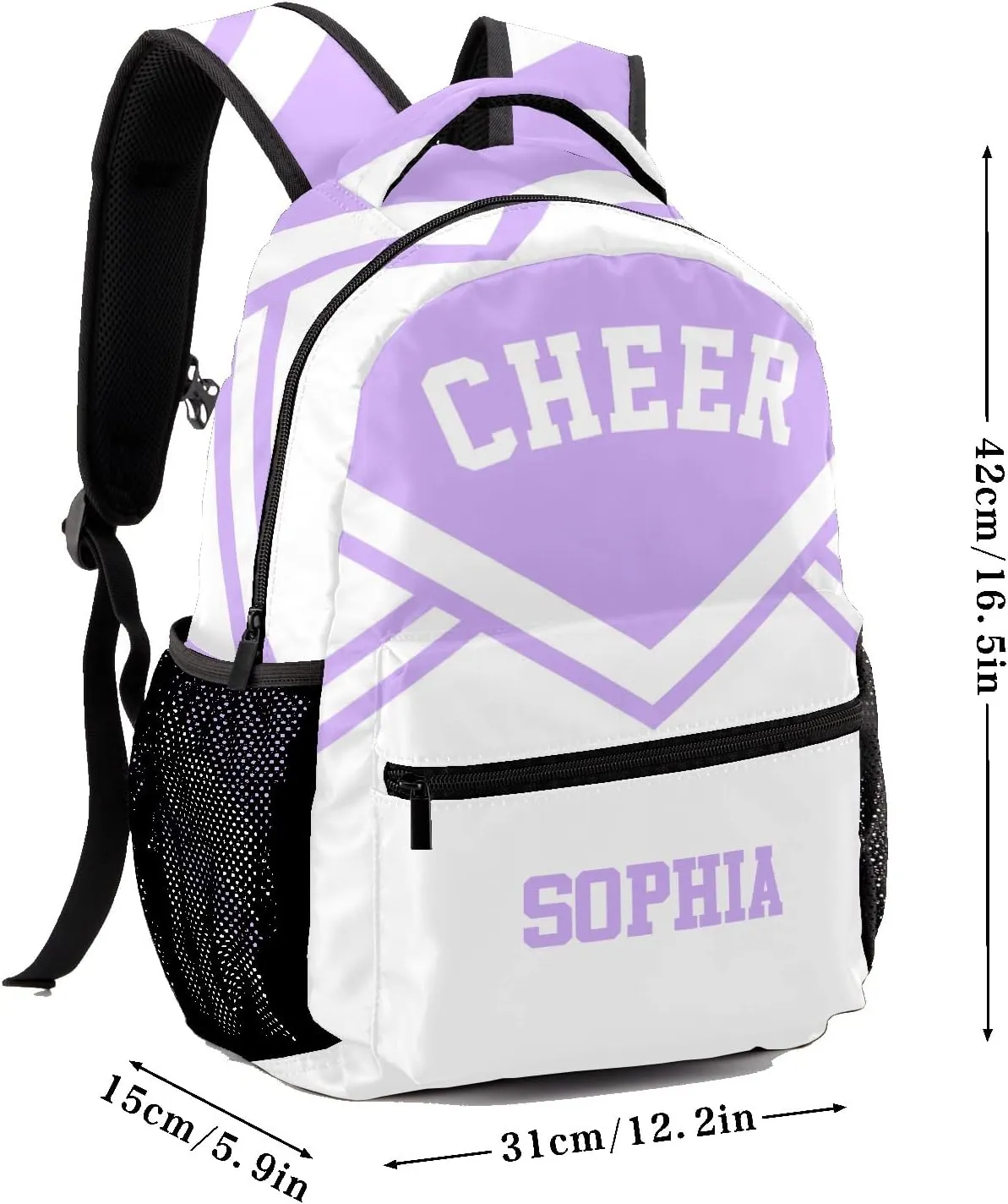 Cheer Cheerleader Light Purple Personalized Backpack with Name Waterproof Bag for Birthday Holiday Gift for Travel Office Work