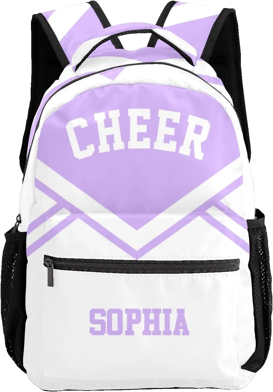 Cheer Cheerleader Light Purple Personalized Backpack with Name Waterproof Bag for Birthday Holiday Gift for Travel Office Work