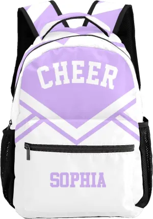 Cheer Cheerleader Light Purple Personalized Backpack with Name Waterproof Bag for Birthday Holiday Gift for Travel Office Work