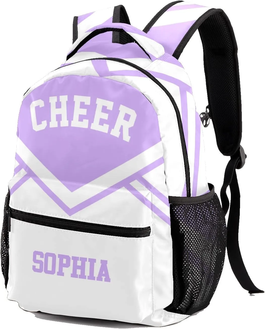 Cheer Cheerleader Light Purple Personalized Backpack with Name Waterproof Bag for Birthday Holiday Gift for Travel Office Work