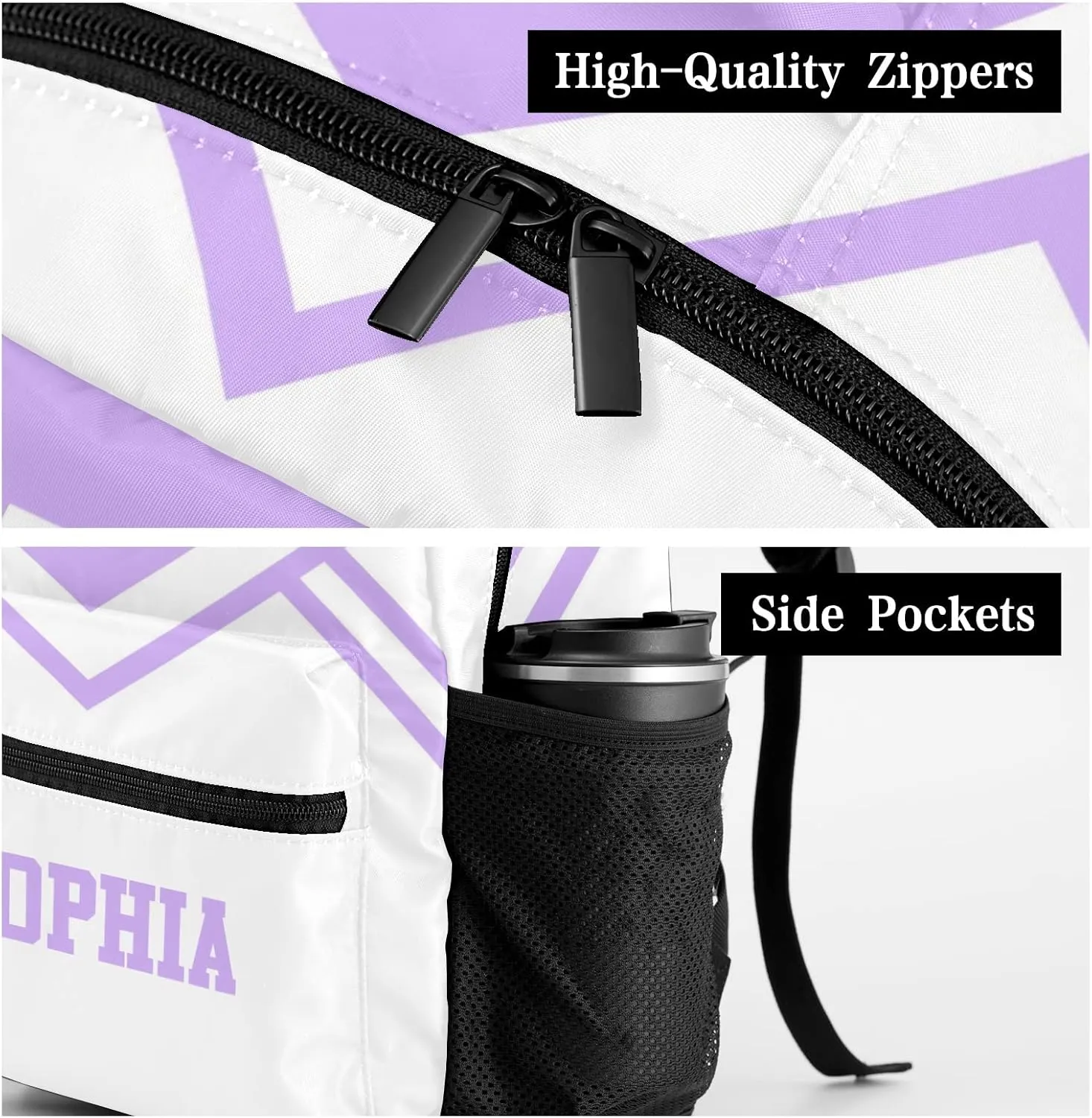Cheer Cheerleader Light Purple Personalized Backpack with Name Waterproof Bag for Birthday Holiday Gift for Travel Office Work