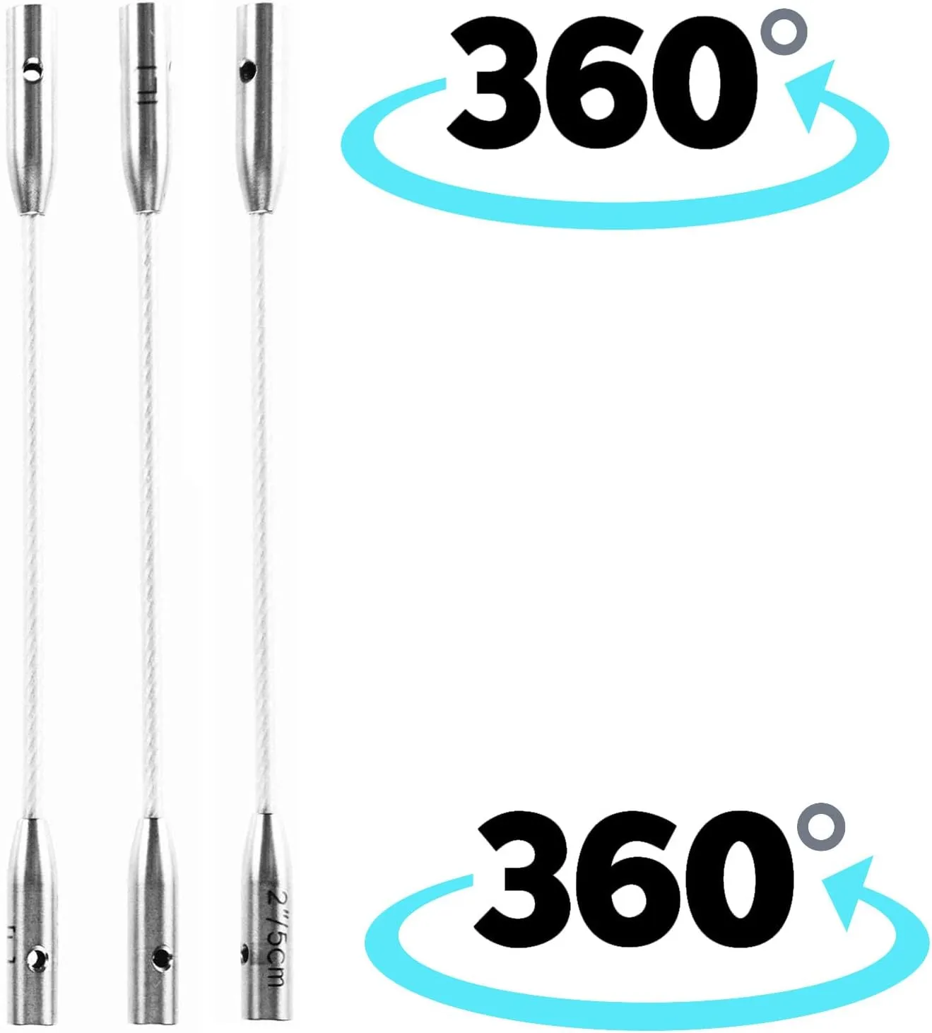 ChiaoGoo Twist Swiv360 Swivel Cable Small 2-inch (5cm) 3-Pack, Fits US 2, 3, 4, 5, 6, 7, 8 Interchangeable Knitting Needle Tips, 2 Tightening Keys 7702-S with Stitch Holder