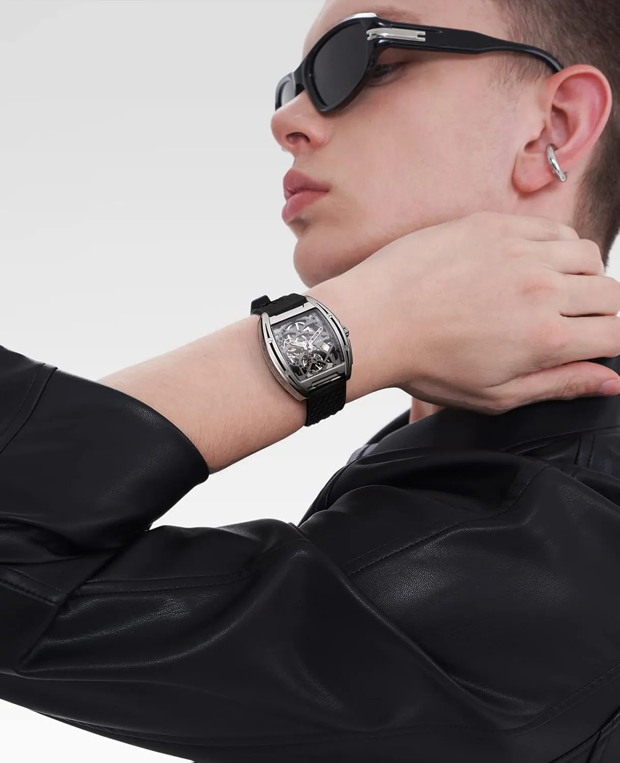 CIGA Design Skeleton Watch Z Series Titanium Automatic Mechanical Wristwatch Sapphire Tonneau Analog Men's Watches 3ATM Waterproof with Removable Silicone and Leather Strap Unisex Steampunk Gift