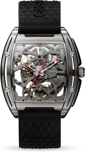 CIGA Design Skeleton Watch Z Series Titanium Automatic Mechanical Wristwatch Sapphire Tonneau Analog Men's Watches 3ATM Waterproof with Removable Silicone and Leather Strap Unisex Steampunk Gift