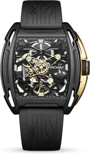 CIGA Design Z Series Automatic Mechanical Watch, Luxury Skeleton Wristwatch Tonneau with Leather and Silicone Strap Stainless Steel Business Dress Waterproof Timepiece Gifts for Men and Women