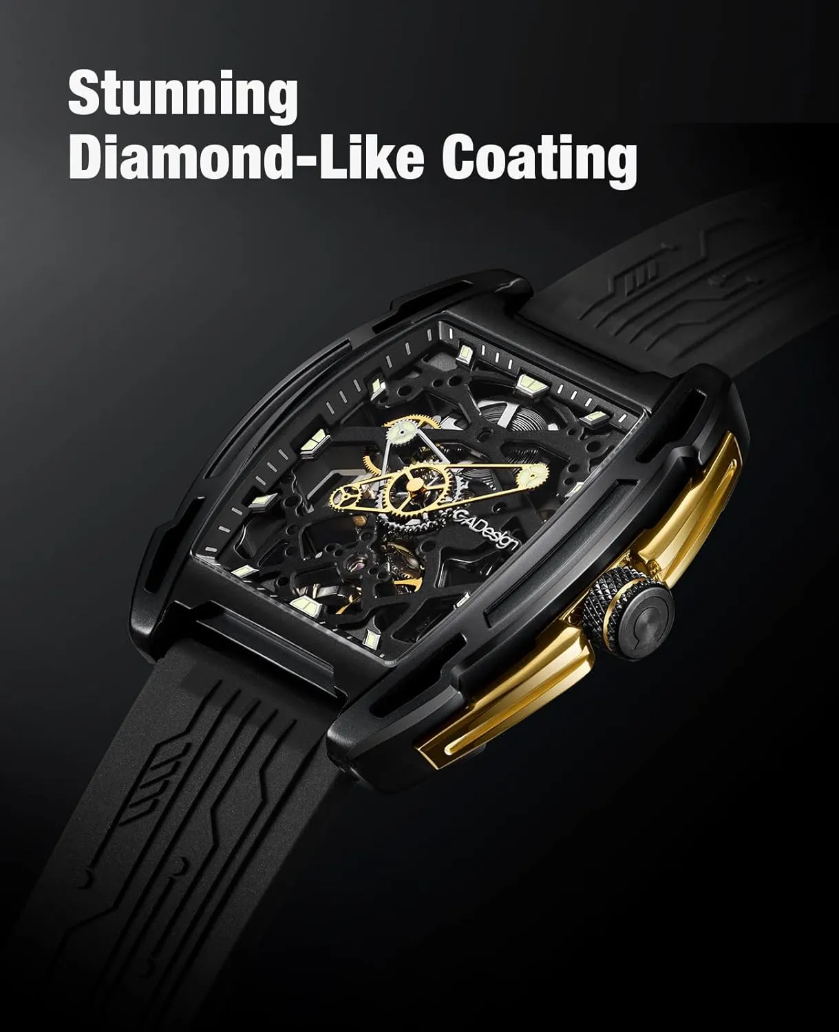 CIGA Design Z Series Automatic Mechanical Watch, Luxury Skeleton Wristwatch Tonneau with Leather and Silicone Strap Stainless Steel Business Dress Waterproof Timepiece Gifts for Men and Women