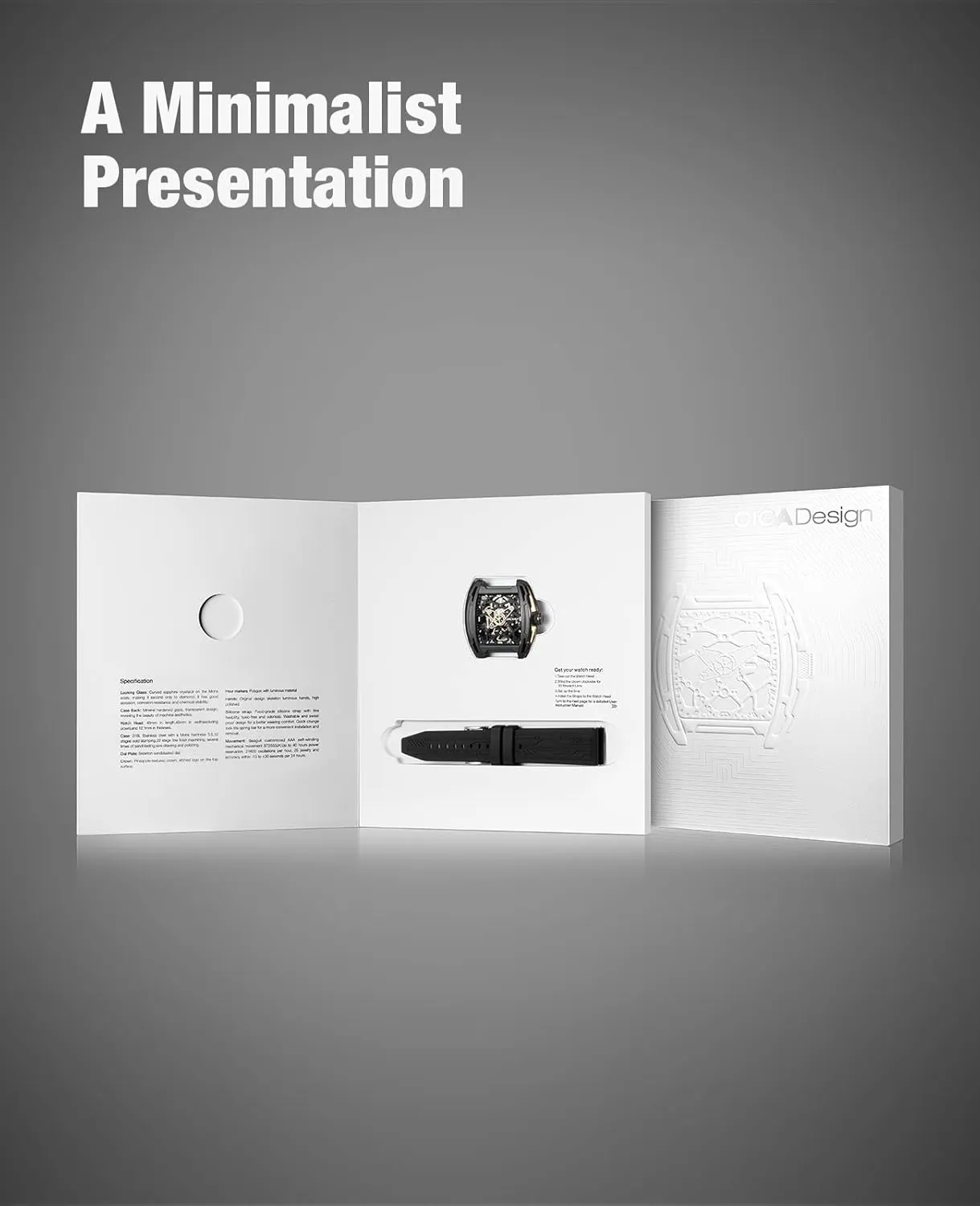 CIGA Design Z Series Automatic Mechanical Watch, Luxury Skeleton Wristwatch Tonneau with Leather and Silicone Strap Stainless Steel Business Dress Waterproof Timepiece Gifts for Men and Women