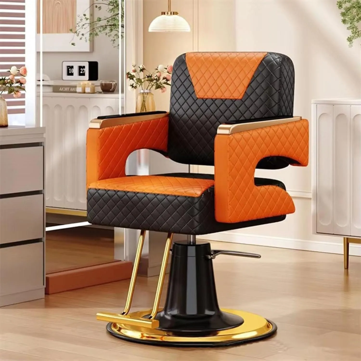 Classic Checkered Barber Chair - Ergonomic 360° Swivel Salon Chair with Hydraulic Lift,Black/c
