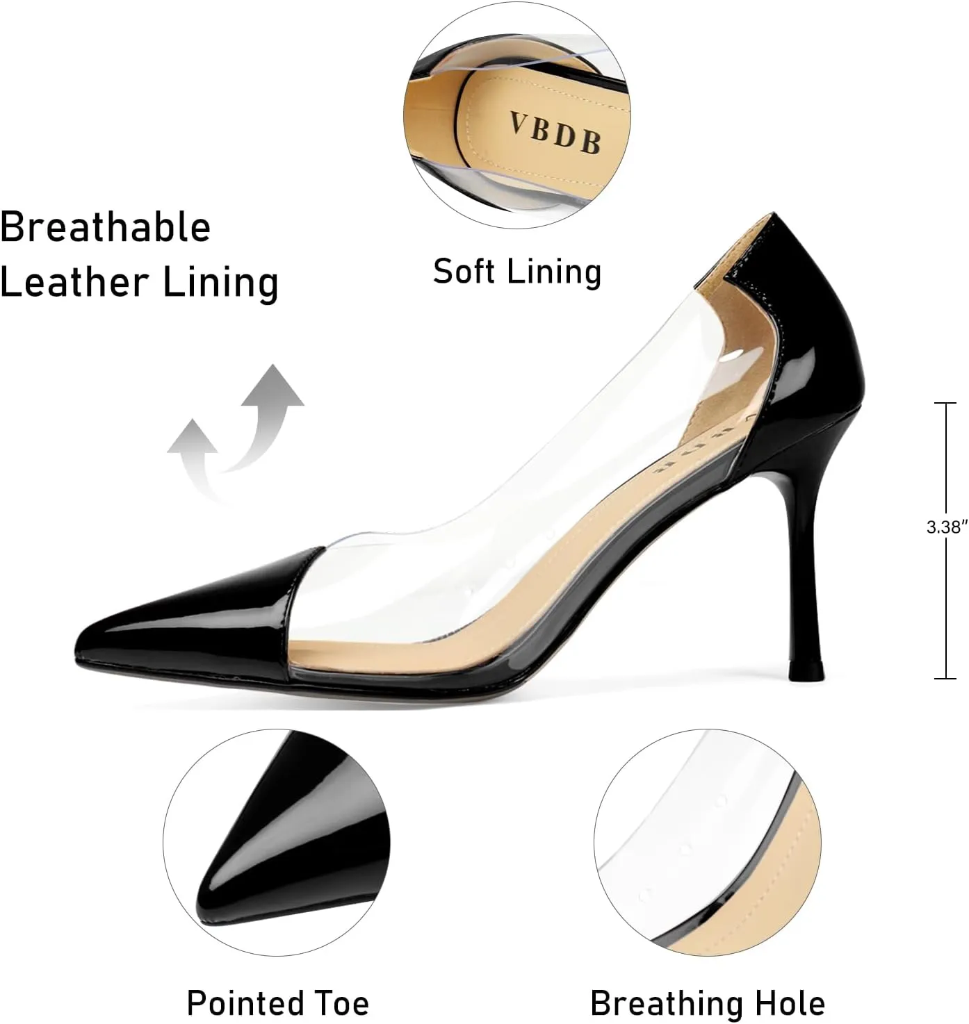 Clear Stiletto Heels for Women Pointed Toe High Heel Closed Pumps Party Wedding Dress Shoes