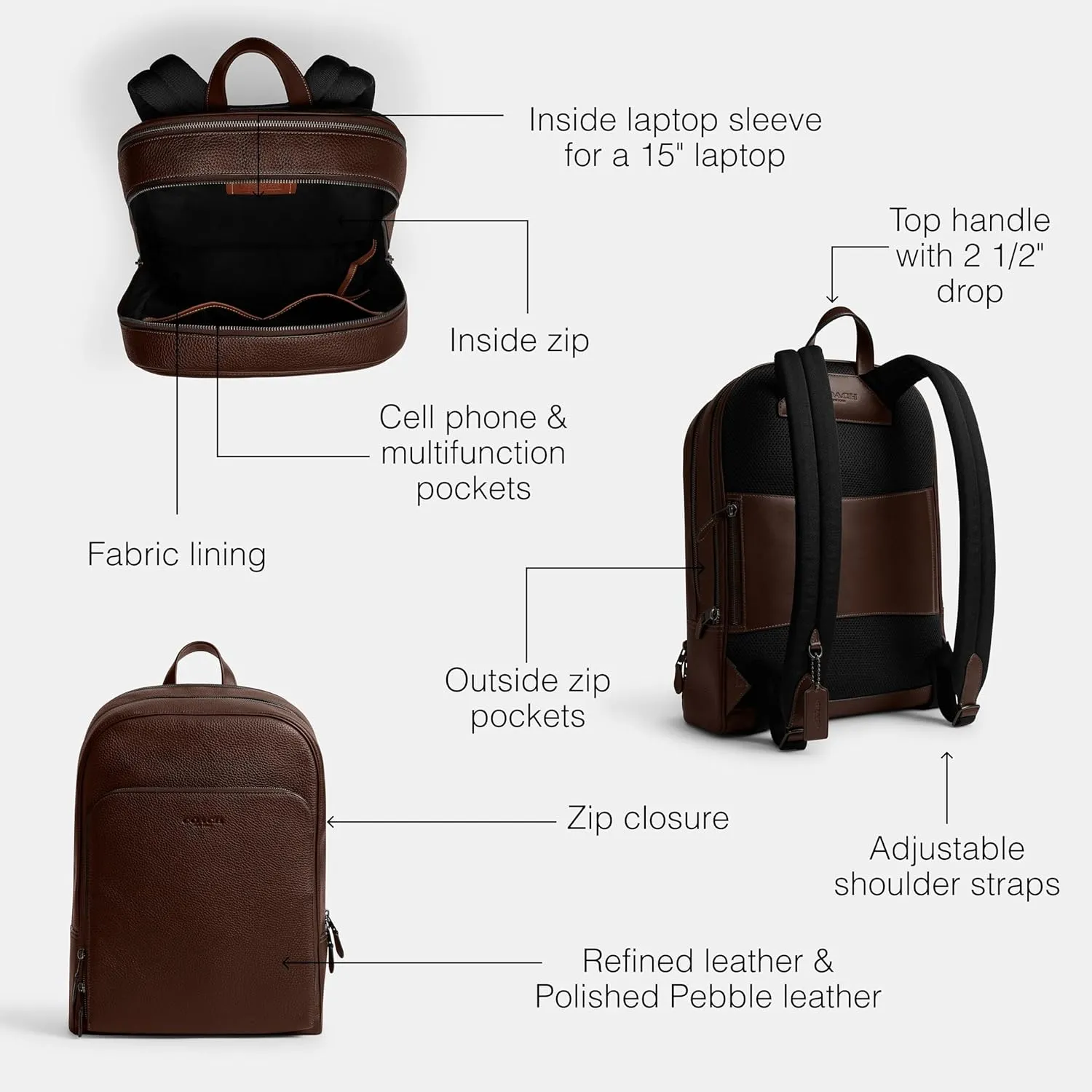 Coach Men's Gotham Backpack in Pebble Leather, Maple, One Size