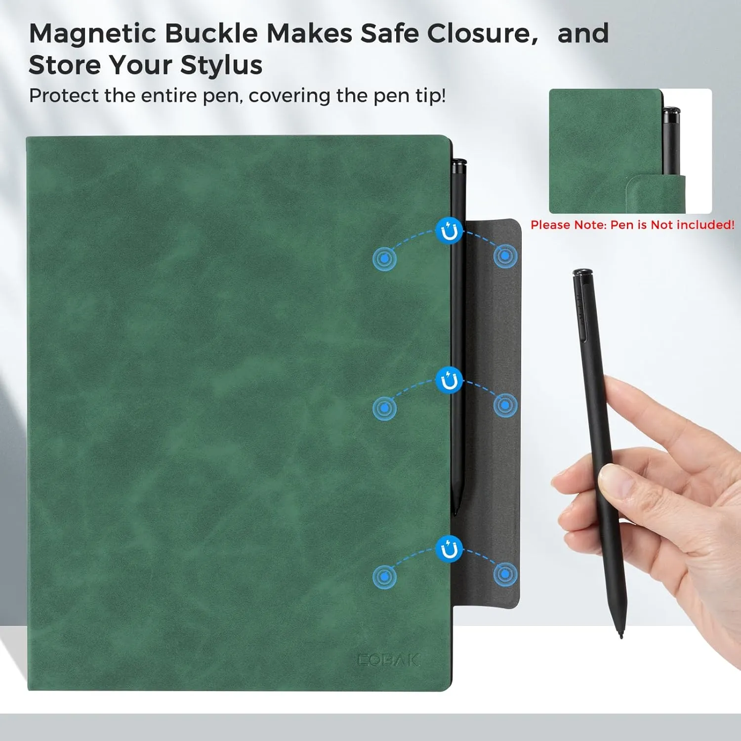 CoBak Magnetic Case for Remarkable 2 Paper Tablet, Ultra Lightweight Book Folio Cover with Safe Magnetic Buckle Pen Holder, Only for 10.3" Remarkable 2 2020 Relaesed (Emerald)