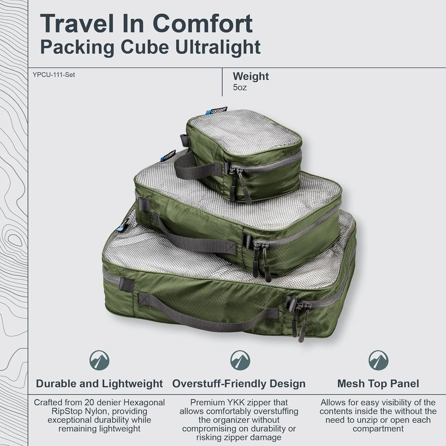 COCOON - Premium - Packing Cube - Ultralight SET - Olive Green - Set of 3