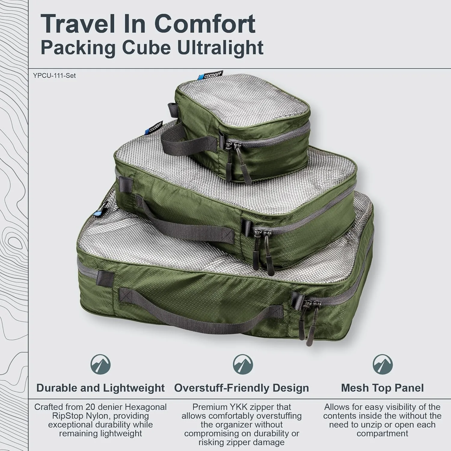 COCOON - Premium - Packing Cube - Ultralight SET - Olive Green - Set of 3